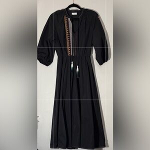 SFIZIO Studio Black Midi Dress with Embroidered Detail size 4